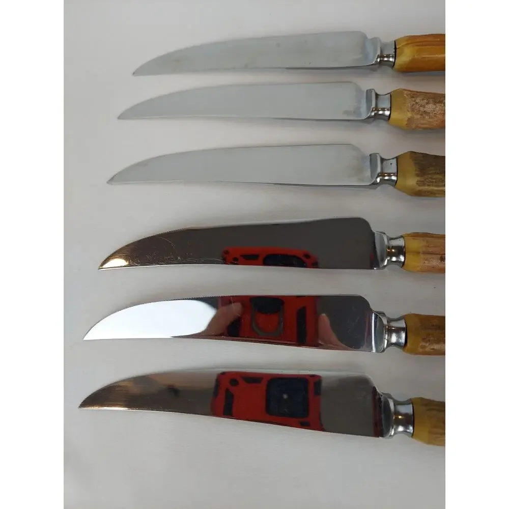 Henry Rogers Sons & Co Stainless Stag Antler Handles Vintage Steak Knife Set